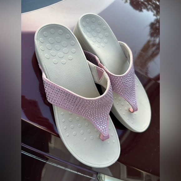 Vionic Pink Tan Sandals with Rhinestone Embellishments - Picture 5 of 6